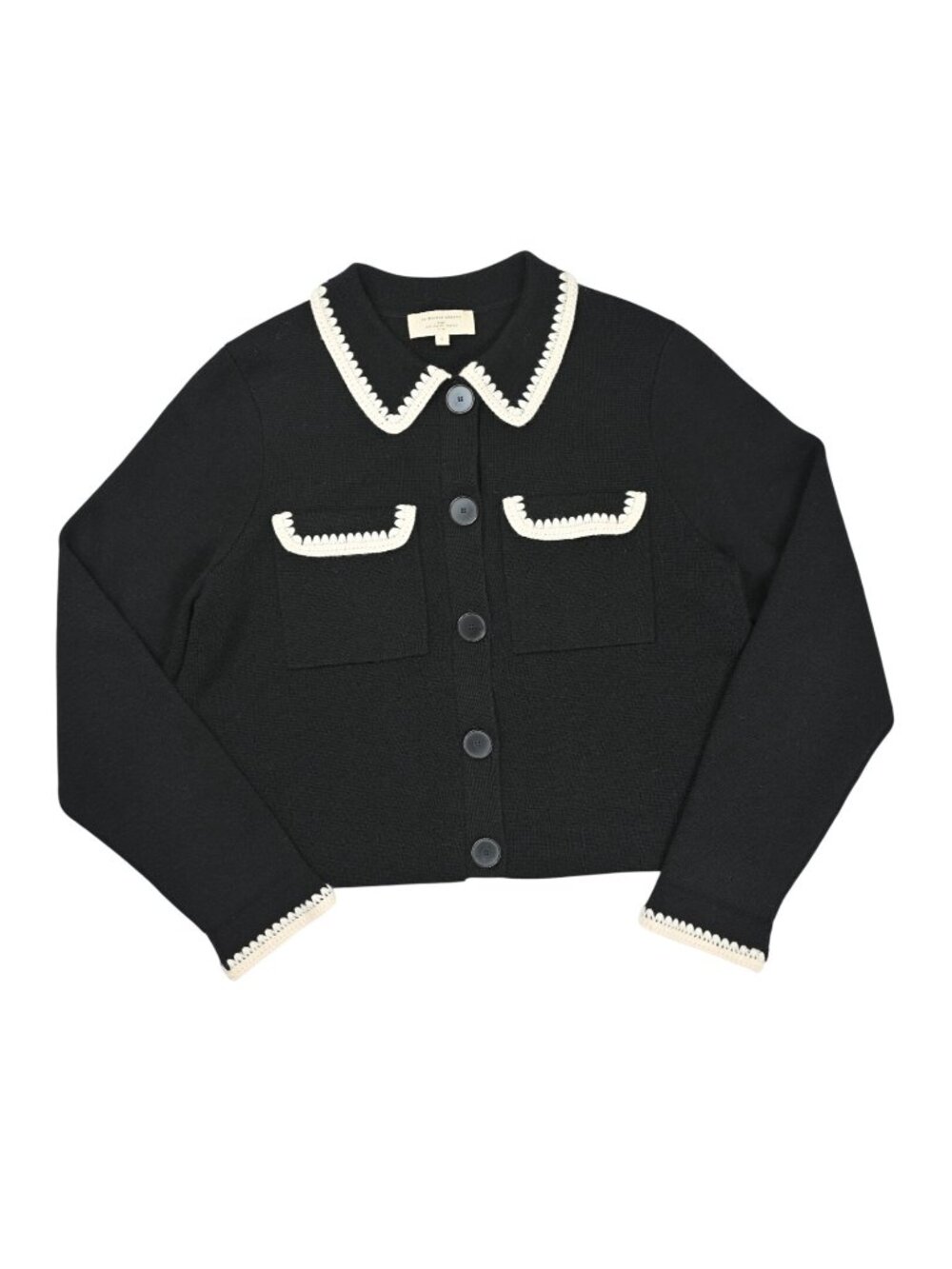 Sezane Betty Cardigan in Black White Trim